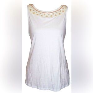 Lauren Ralph Lauren Women's Sleeveless White Top with Bead Detail.
